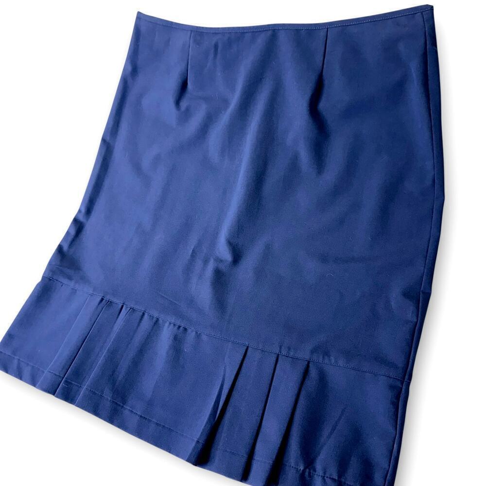 N Touch Vintage Casual Pleated Hem Pencil Skirt Back Zip Stretchy Size 14 Blue - Picture 4 of 9